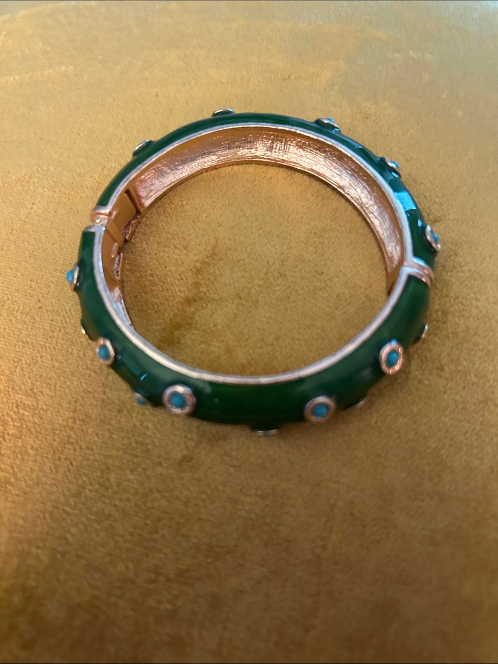 Enamel & Turquoise Accent Hinged Bangle Bracelet - Green, Coral, Brown by Banana - Picture 6 of 8